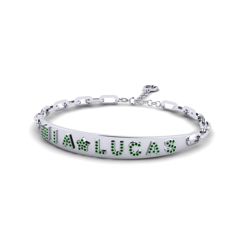 White Silver Green Zirconia Paperclip Bracelet Gower