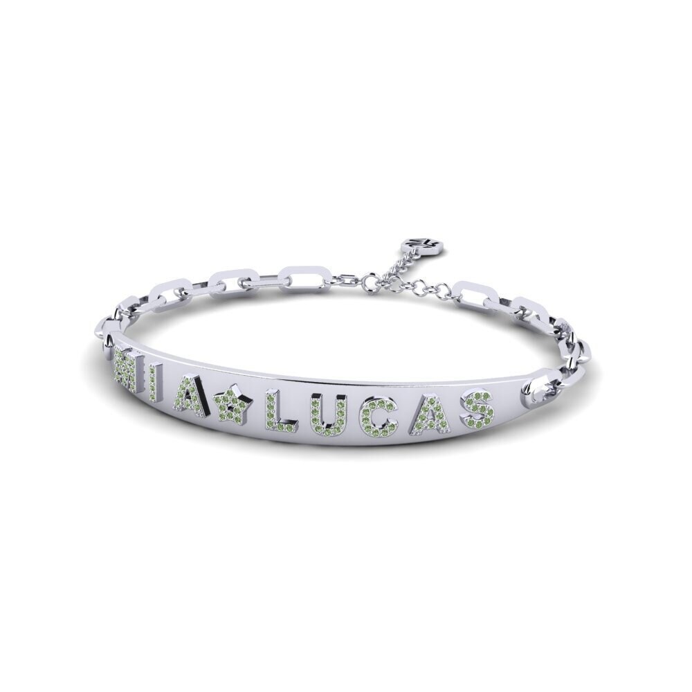 White Silver Green Diamond Paperclip Bracelet Gower