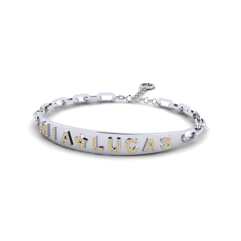 White Silver Yellow Diamond Paperclip Bracelet Gower