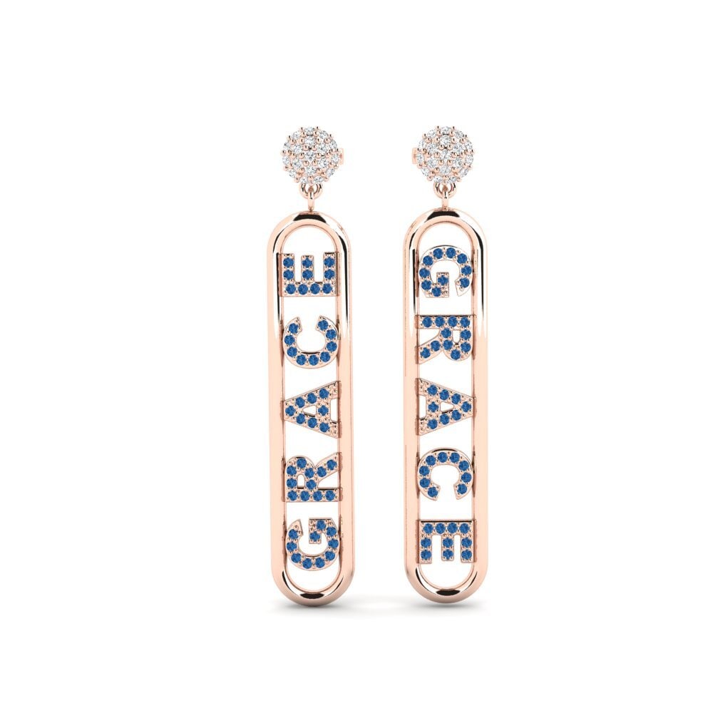 18ct Rose Gold Dark Blue Zirconia Women's Earring Meilen