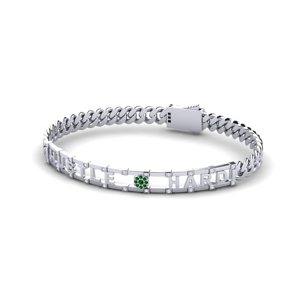 14k Oro Blanco Circonita Verde Pulsera para hombre Meniyya