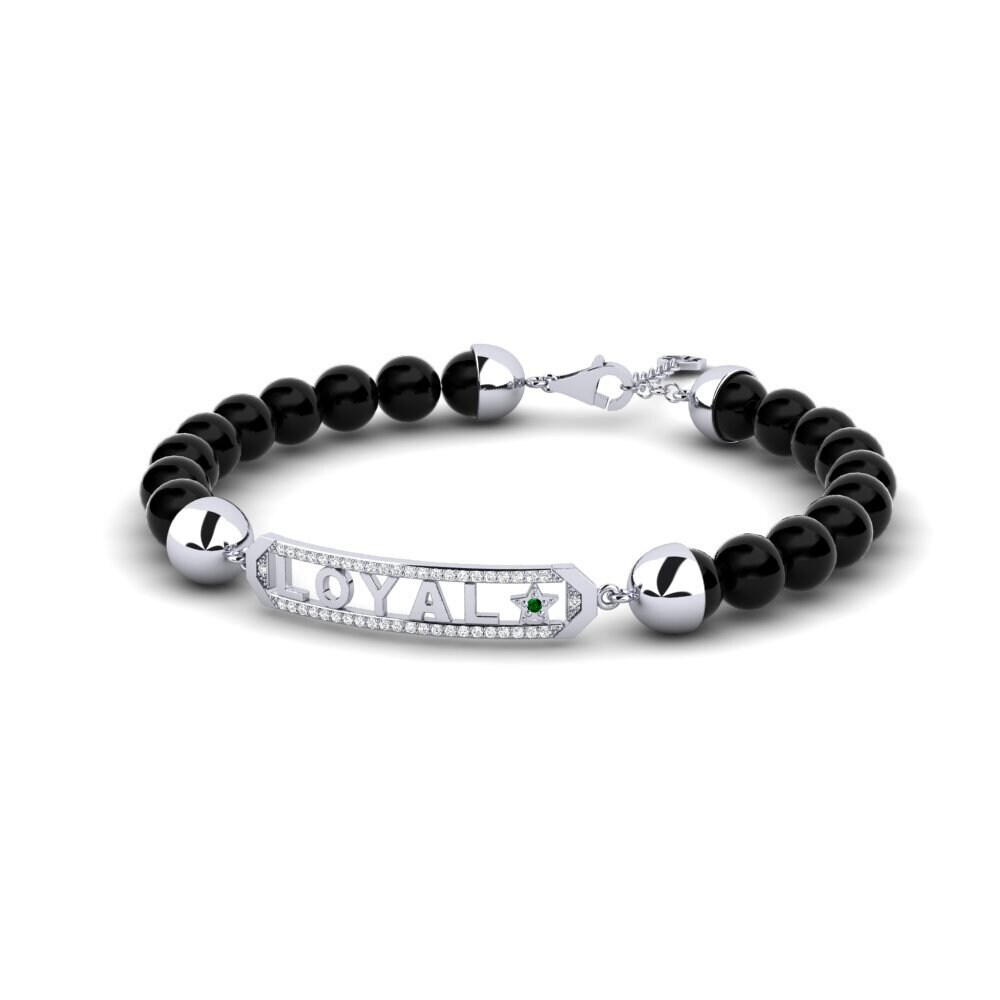 14k Oro Blanco Circonita Verde Pulsera para hombre Mipa