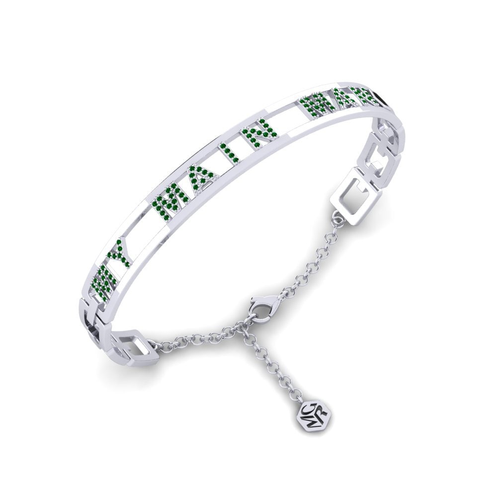 14k Oro Blanco Circonita Verde Pulsera para hombre Oberdorf