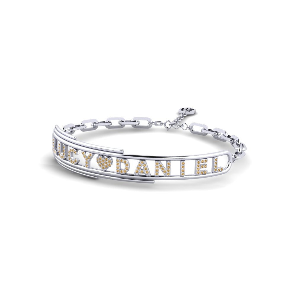 White Silver Brown Diamond Women's Bracelet Ollon