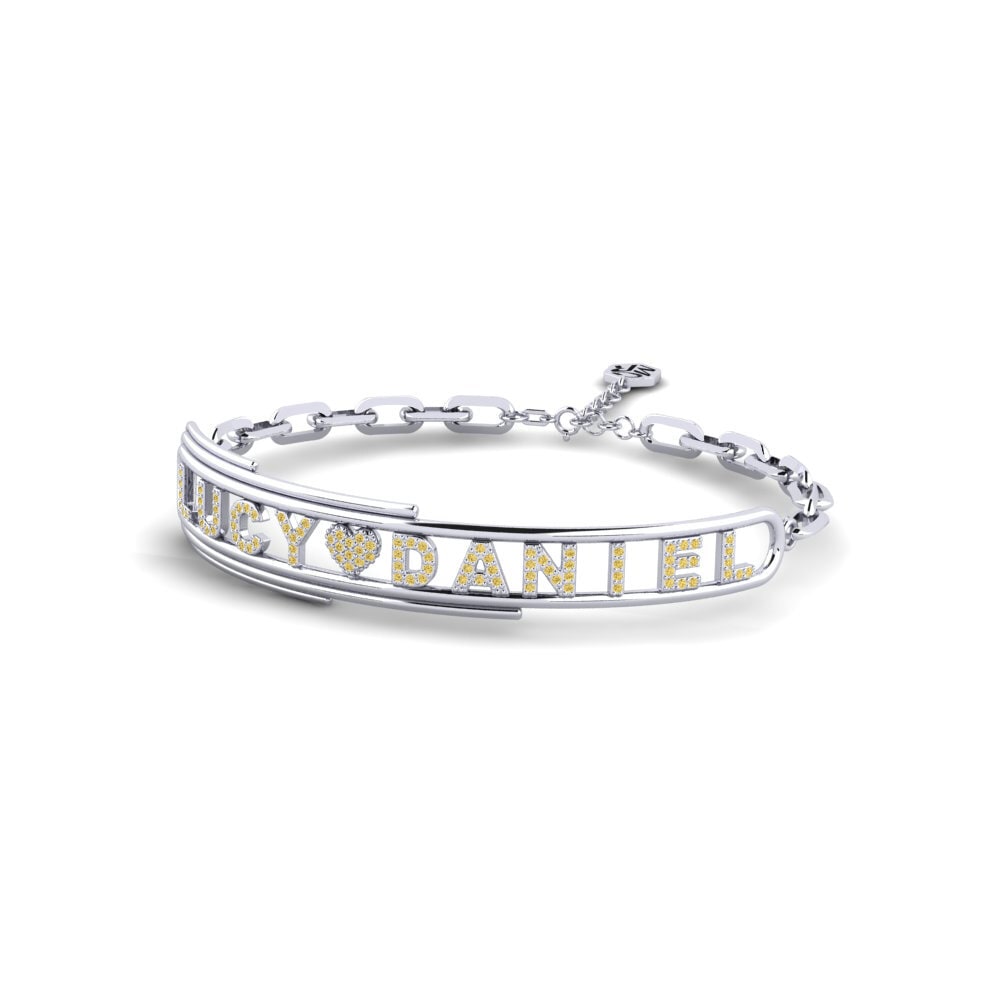 White Silver Yellow Diamond Women's Bracelet Ollon