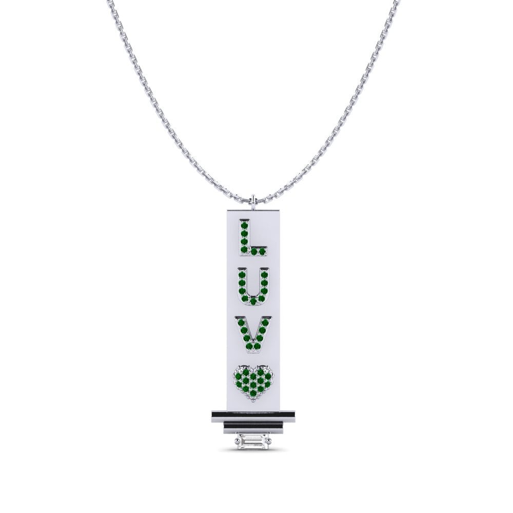 14k Oro Blanco Circonita Verde Colgante de Mujer Ormont