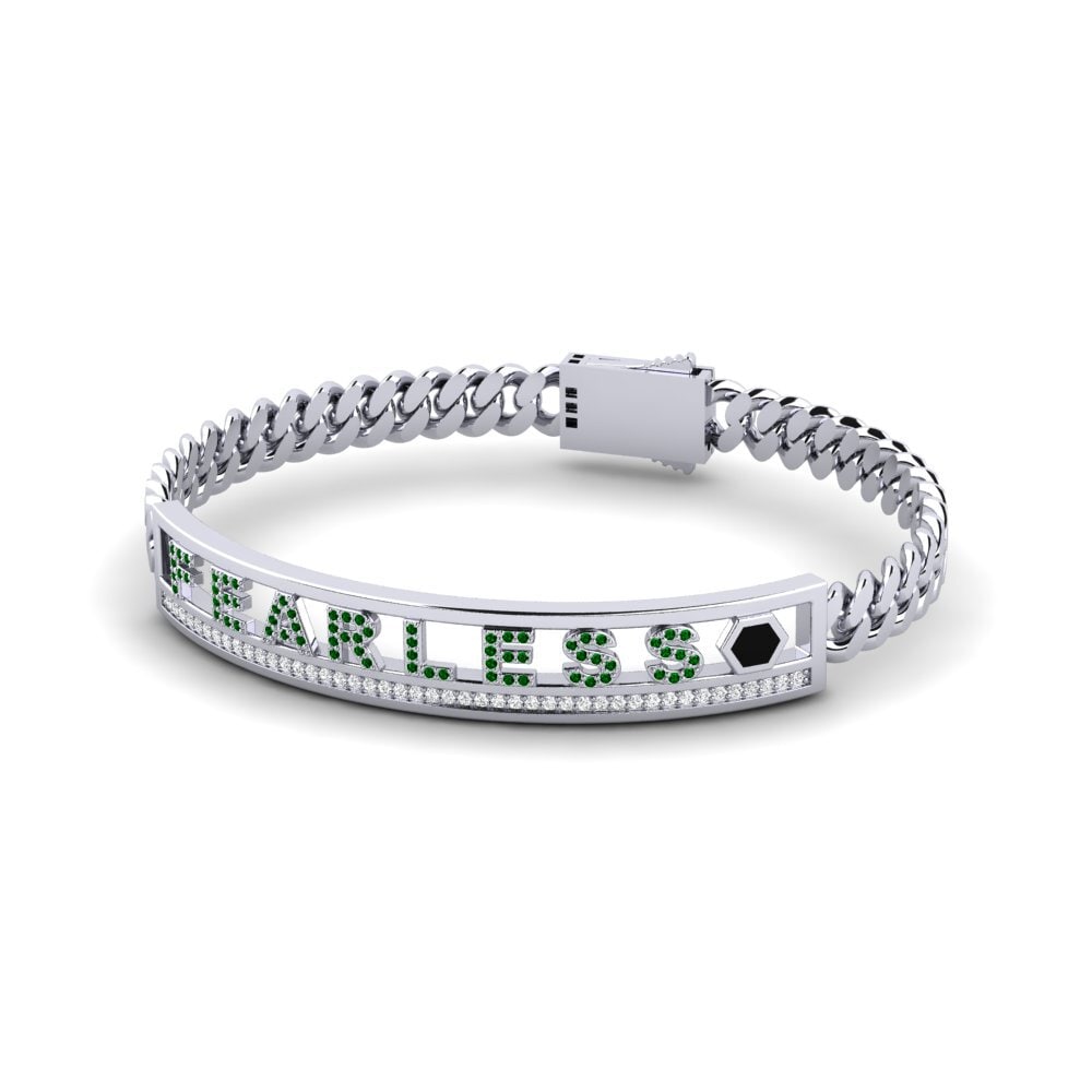 14k Oro Blanco Circonita Verde Pulsera para hombre Paudex