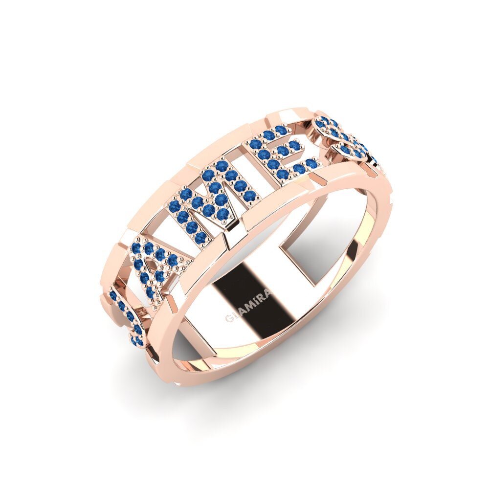 18k Oro Rosa Circonita Azul Oscuro Anillo de Hombre Pongello