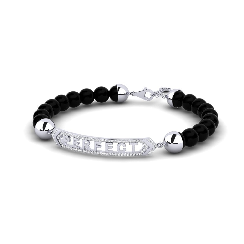 14k Oro Blanco Circonita Verde Pulsera para hombre Romanel
