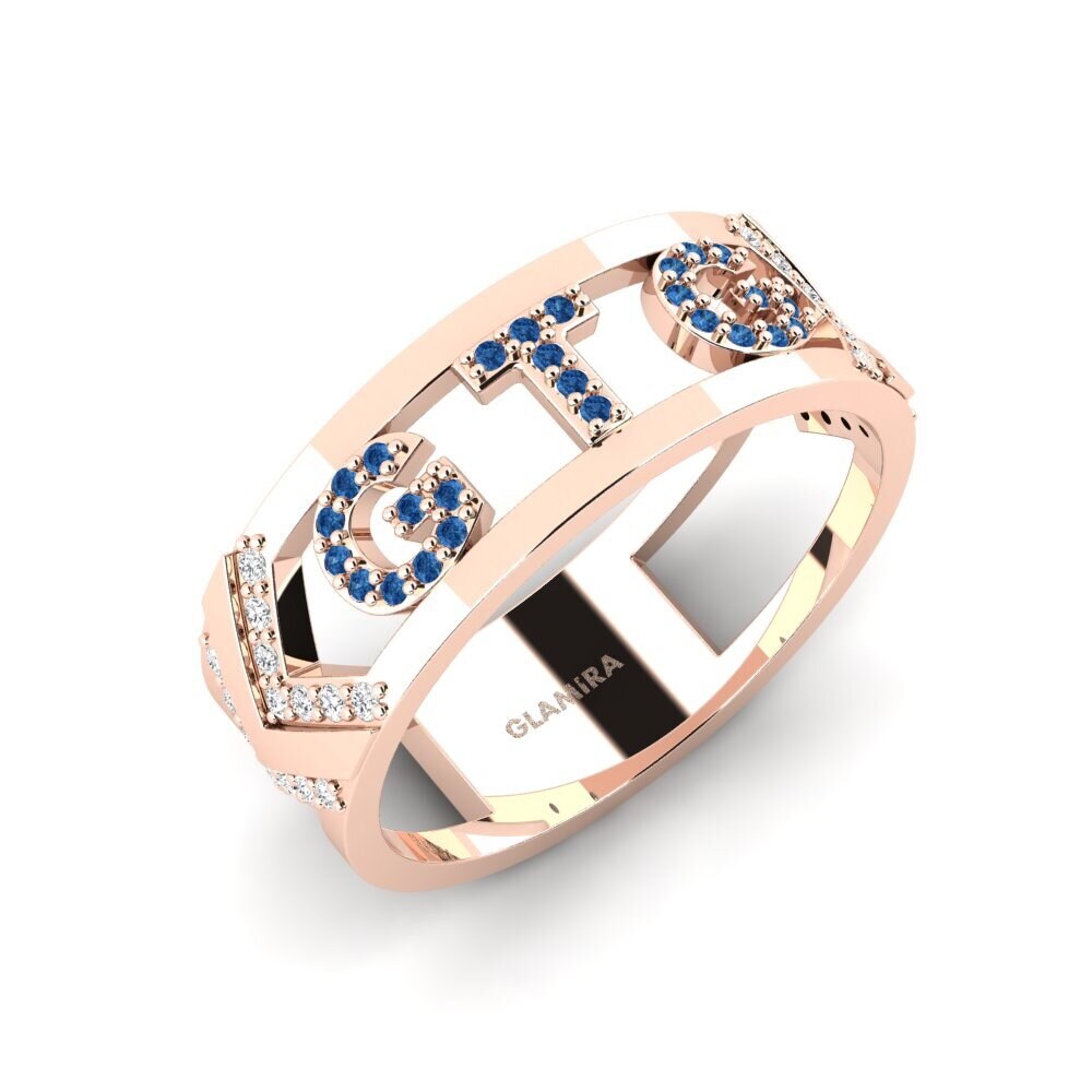 18k Oro Rosa Circonita Azul Oscuro Anillo de Hombre Roticcio