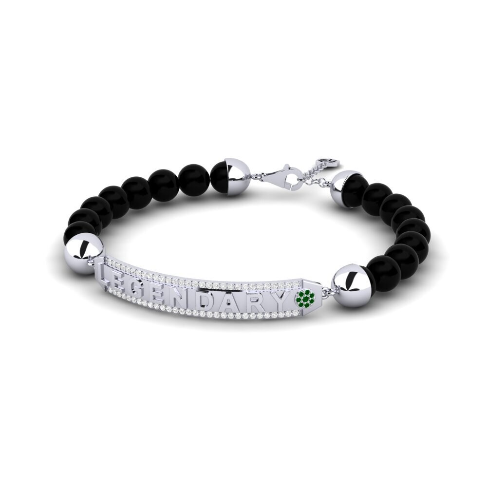 14k Oro Blanco Circonita Verde Pulsera para hombre Sampson