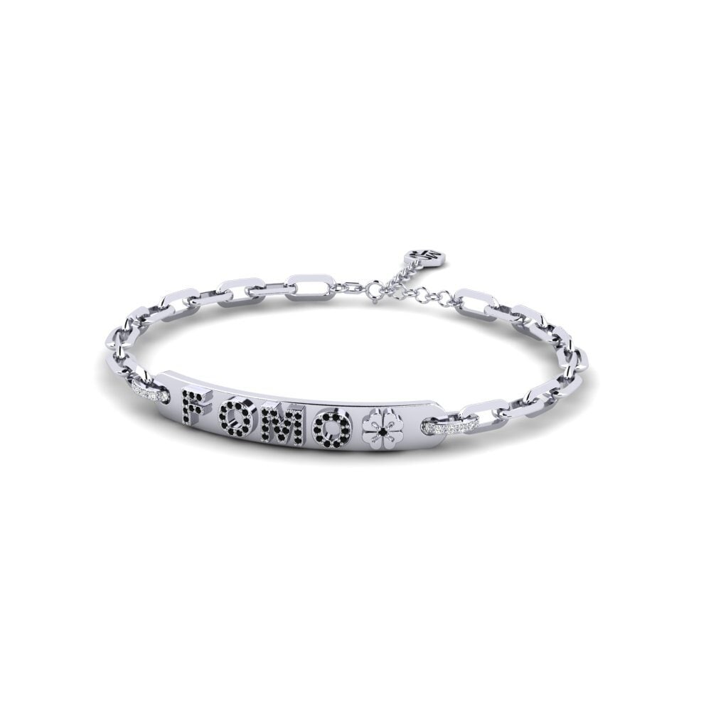 White Silver Black Onyx Paperclip Bracelet Sesipa