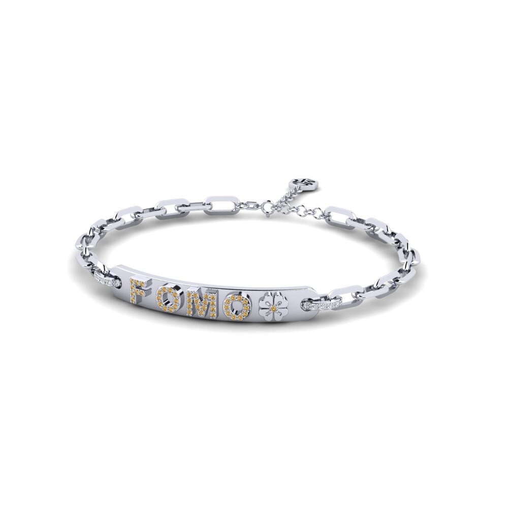 White Silver Brown Diamond Paperclip Bracelet Sesipa
