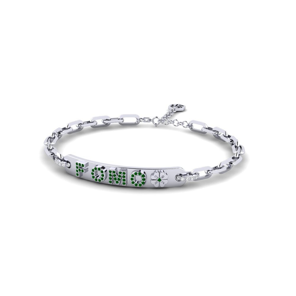 White Silver Green Zirconia Paperclip Bracelet Sesipa