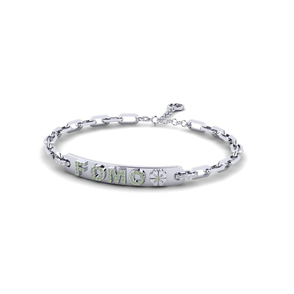 White Silver Green Diamond Paperclip Bracelet Sesipa