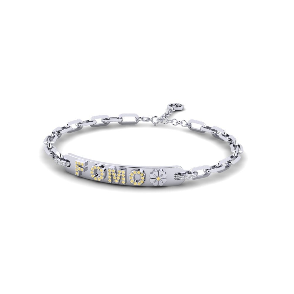 White Silver Yellow Diamond Paperclip Bracelet Sesipa