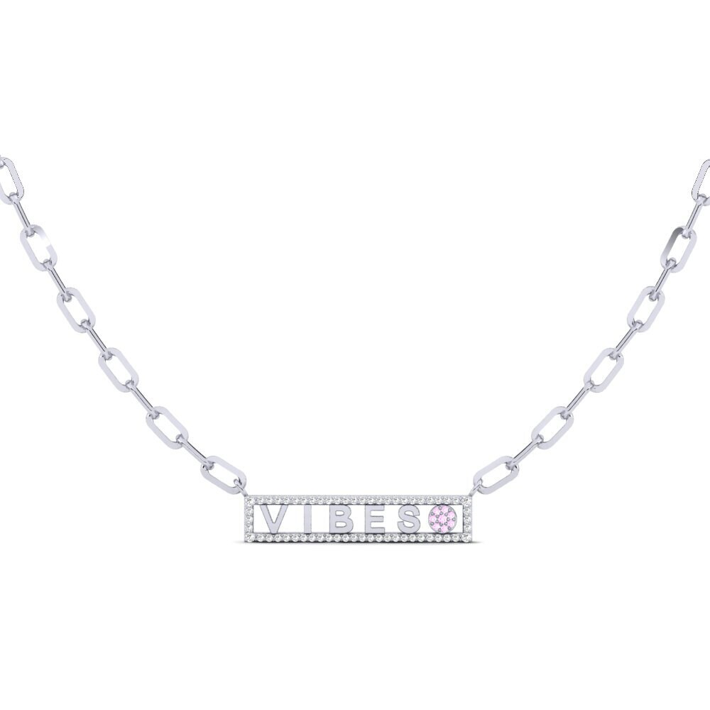 White Silver Pink Sapphire Women's Necklace Seyia