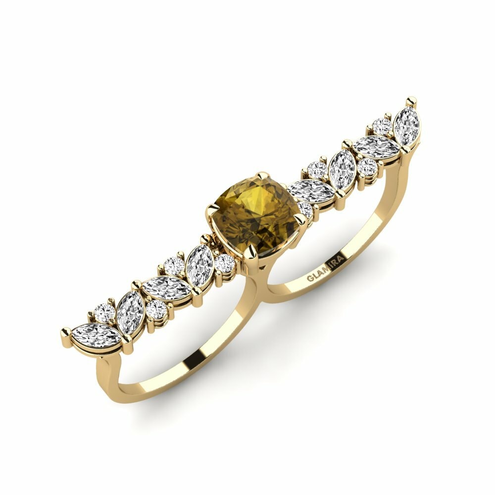 Or Jaune 18k Zircon Brun Bague Aletsch