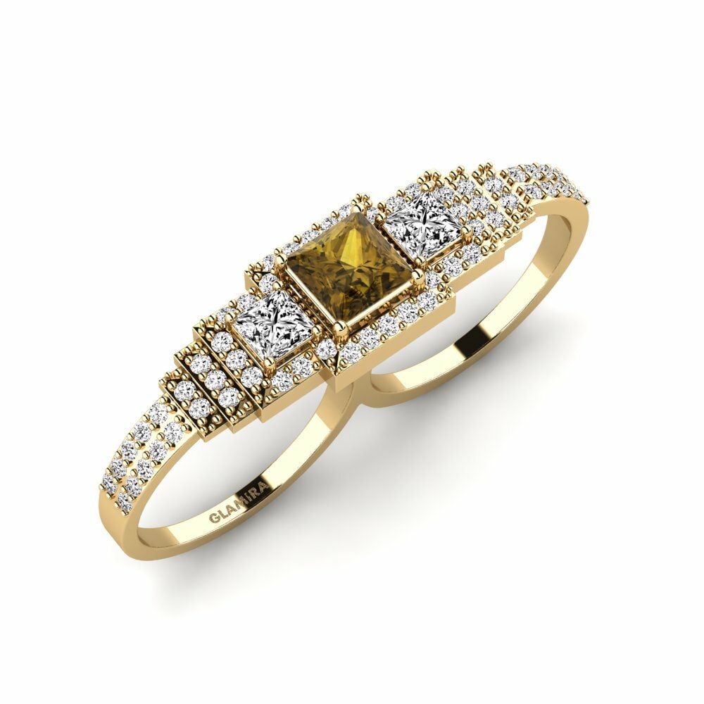 Or Jaune 18k Zircon Brun Bague Aliran