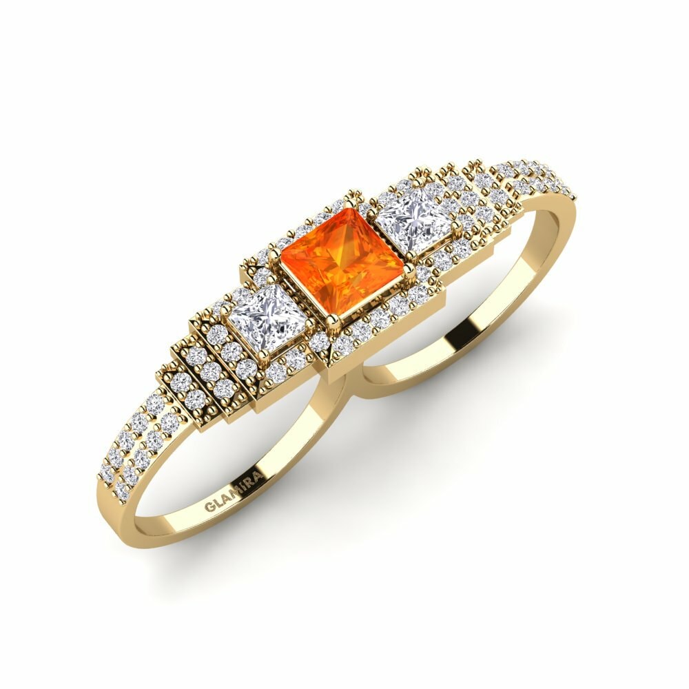 Or Jaune 18k Saphir orange Bague Aliran