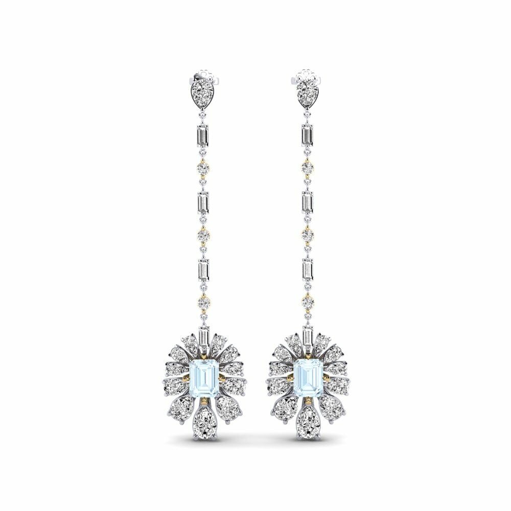 14k White & Yellow Gold Aquamarine Women's Earring Amataba