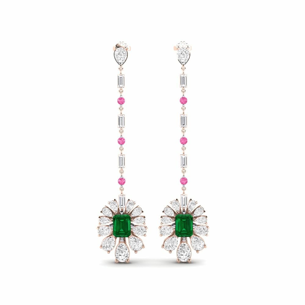 14k Rose & White Gold Emerald (Lab Created) Women's Earring Amataba