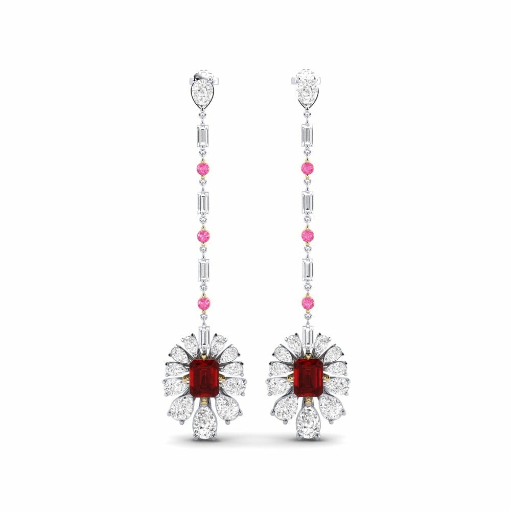 14k White & Yellow Gold Ruby (Lab Created) Women's Earring Amataba