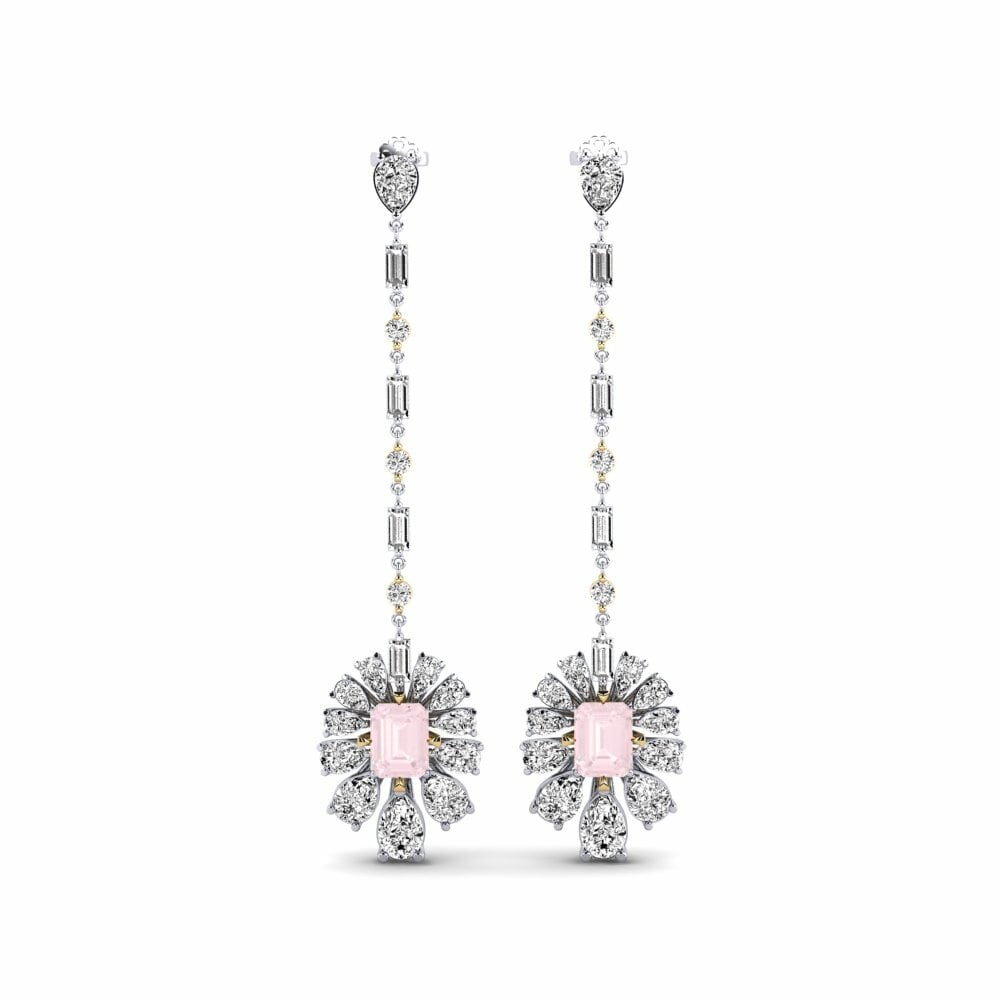 14k White & Yellow Gold Rose Quartz Women's Earring Amataba