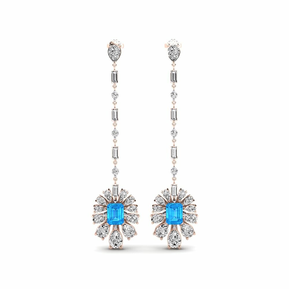 14k Rose & White Gold Blue Topaz Women's Earring Amataba
