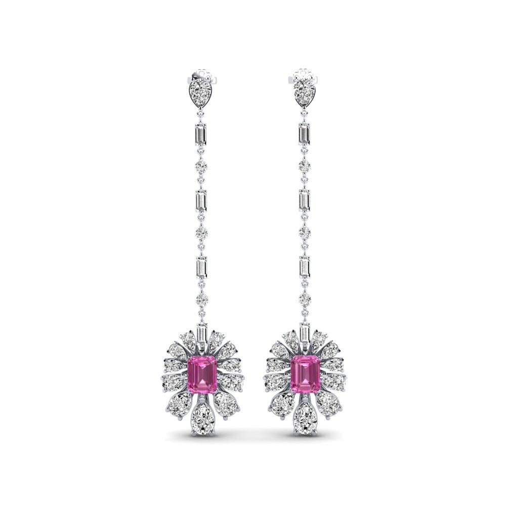 9k White Gold Pink Topaz Women's Earring Amataba