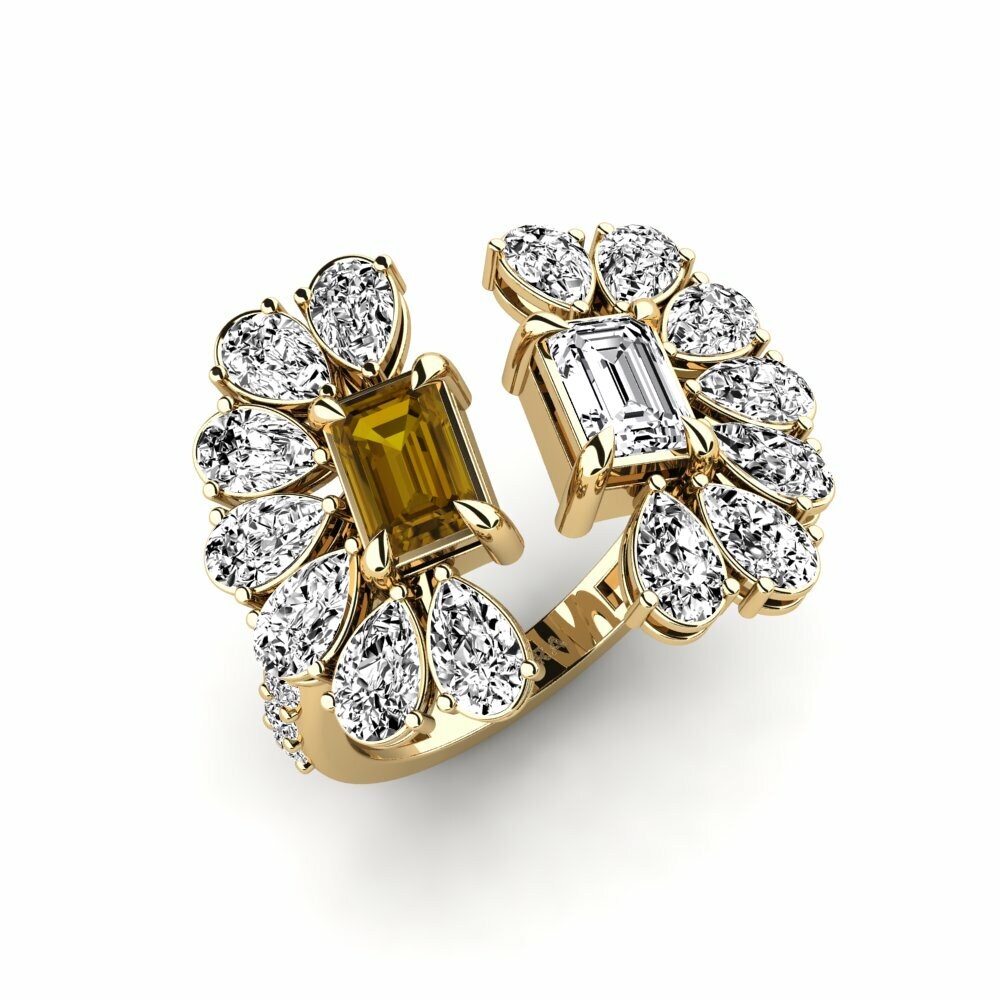 Or Jaune 18k Zircon Brun Bague Ambaliya