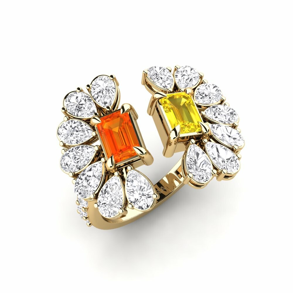 Or Jaune 18k Saphir orange Bague Ambaliya