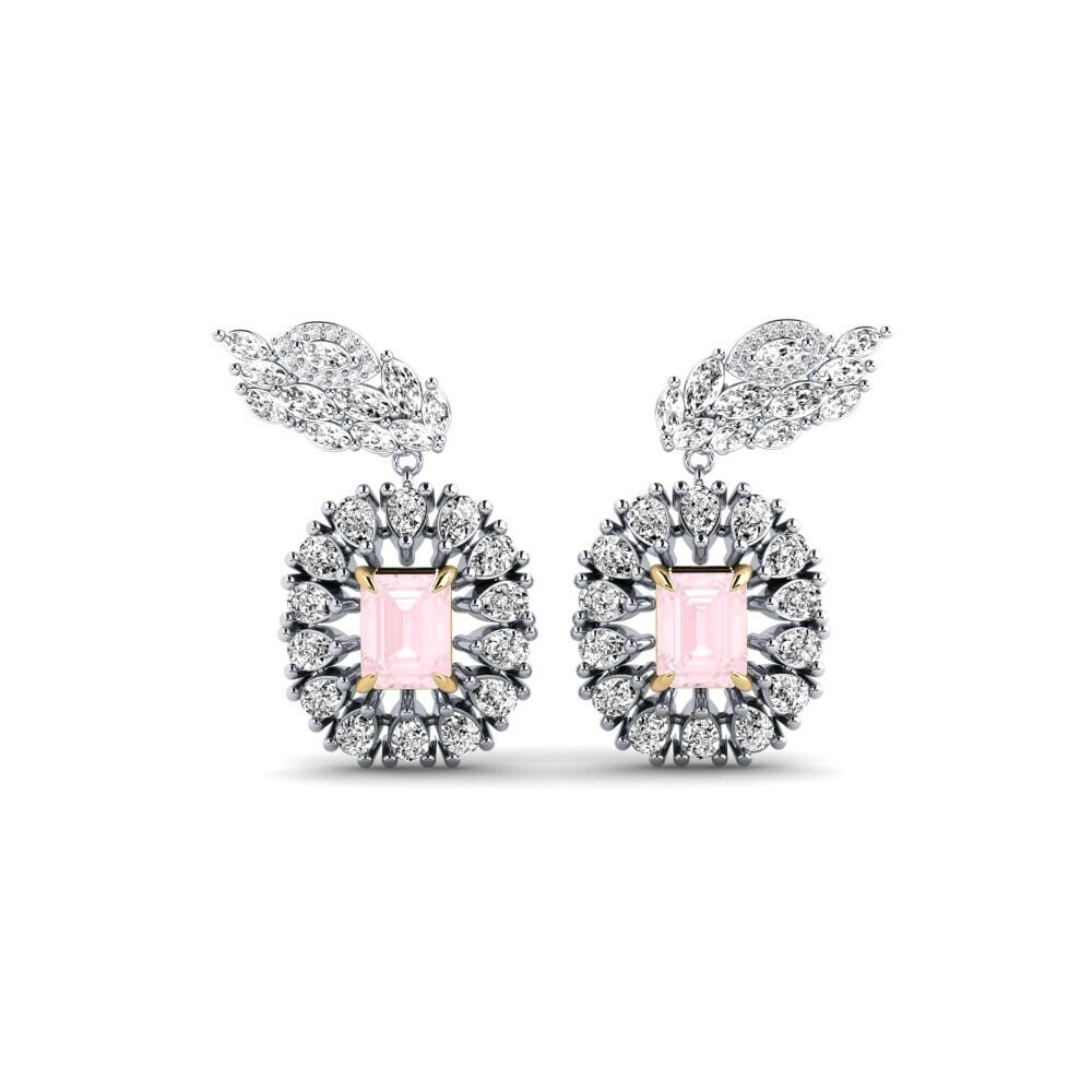 14k White & Yellow Gold Rose Quartz Women's Earring Banjir