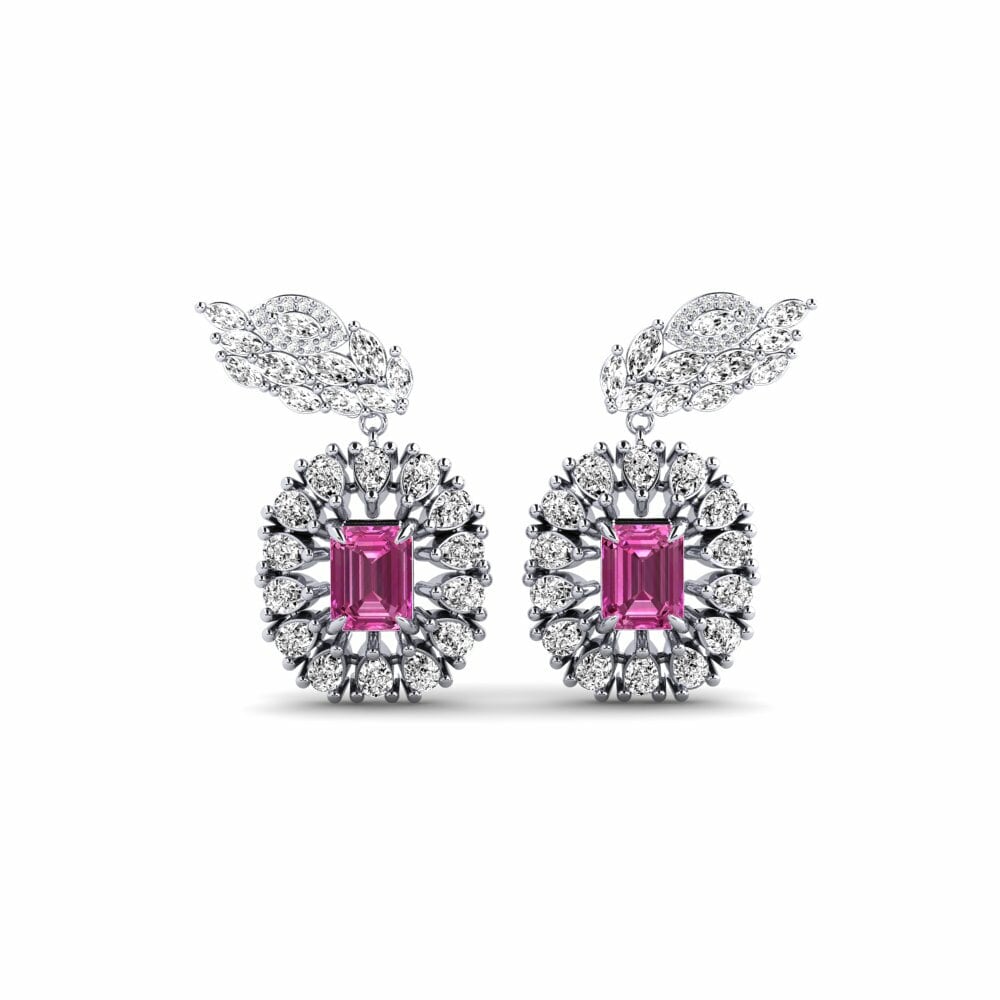 9k White Gold Pink Topaz Women's Earring Banjir