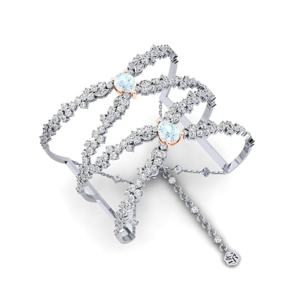 14k White & Rose Gold Aquamarine Women's Bangle Brillando