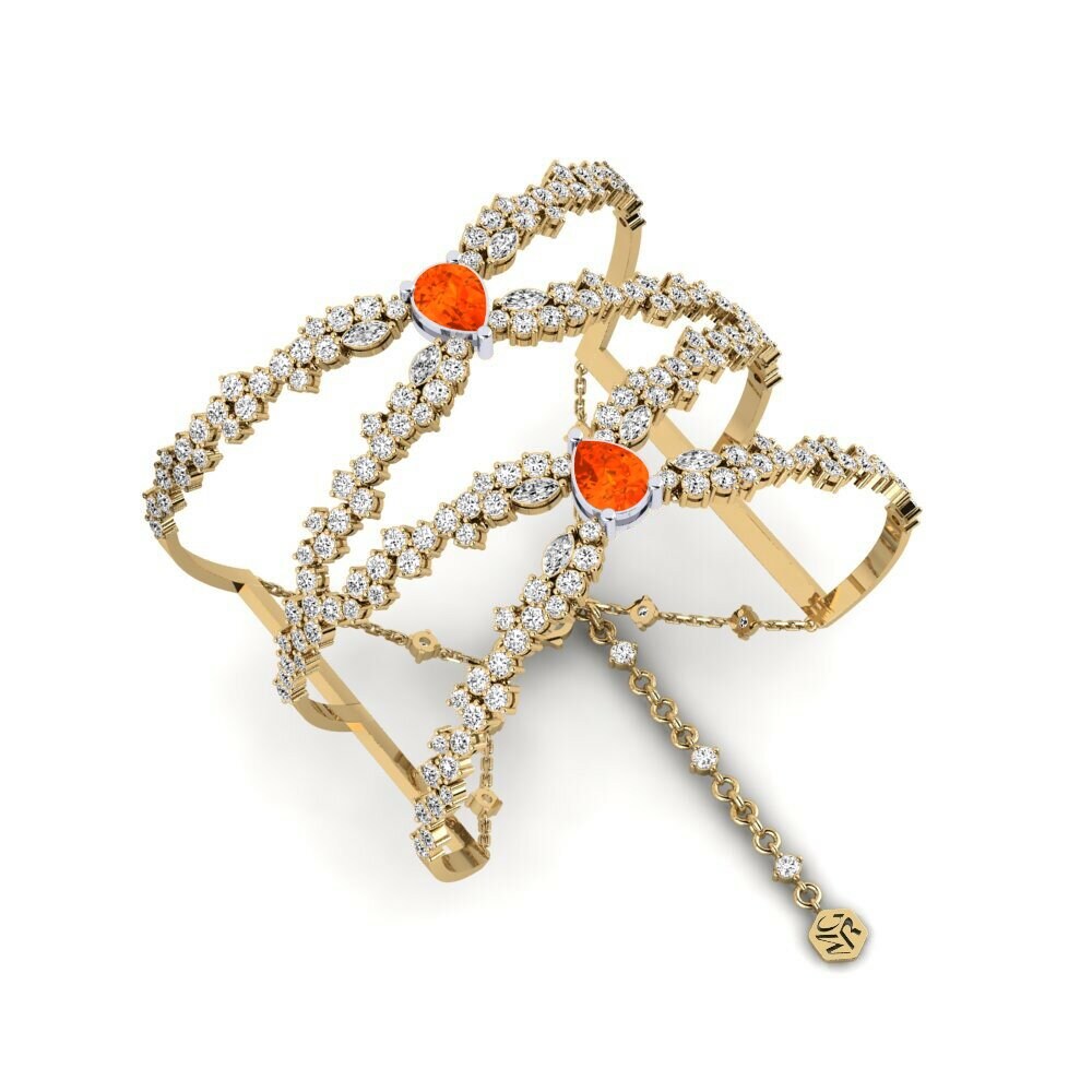 14k Yellow & White Gold Fire-Opal Women's Bangle Brillando