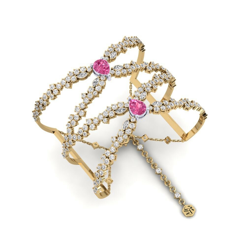 9k Yellow & White Gold Pink Tourmaline Women's Bangle Brillando