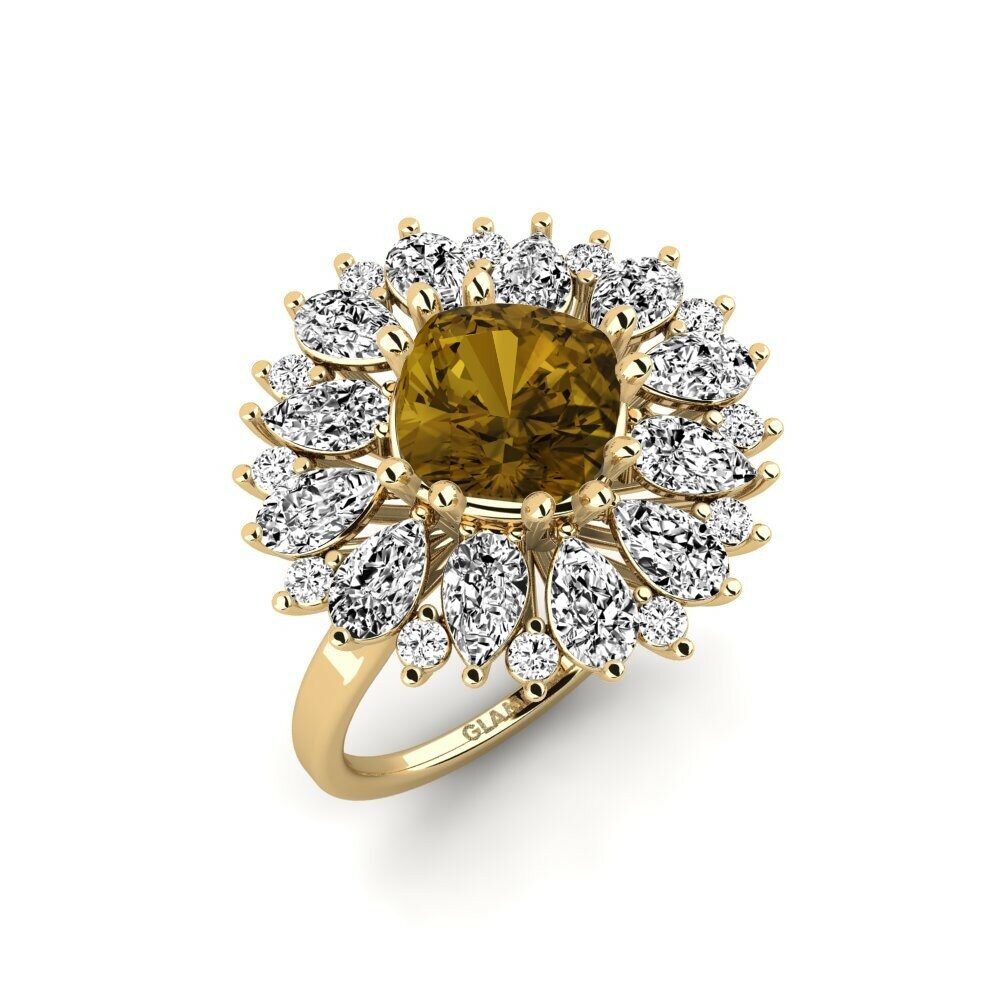 Or Jaune 18k Zircon Brun Bague Calaustral