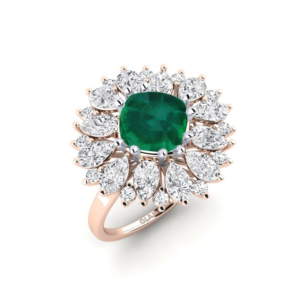 Or Rose& Blanc 14k Émeraude Bague Calaustral