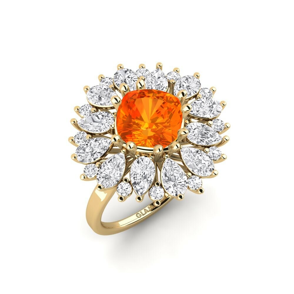 Or Jaune 18k Saphir orange Bague Calaustral
