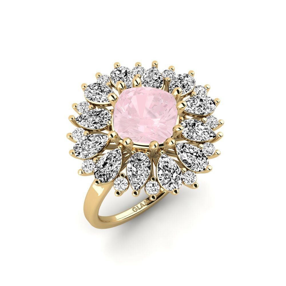 Or Jaune 18k Quartz Rose Bague Calaustral