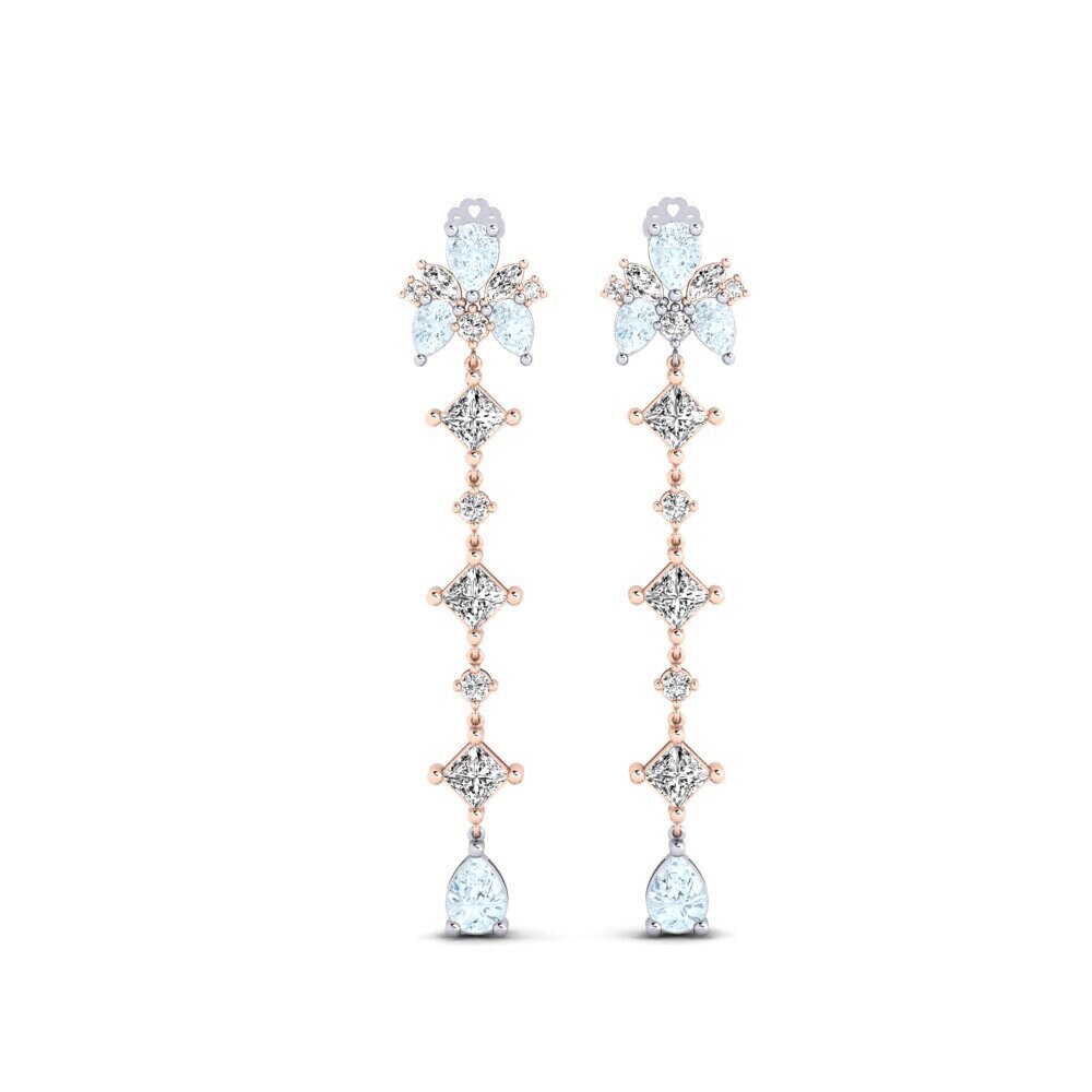 14k Rose & White Gold Aquamarine Women's Earring Cherton
