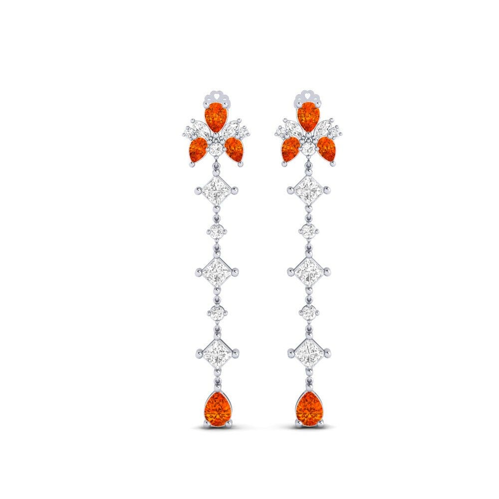 9k White Gold Orange Sapphire Women's Earring Cherton