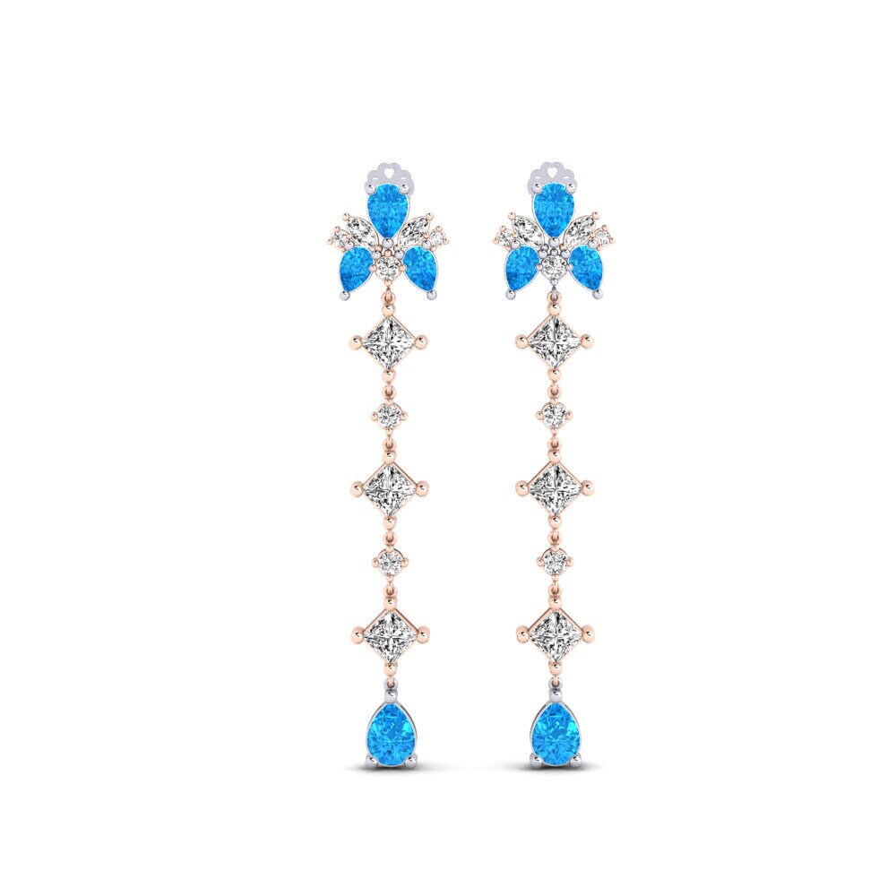 14k Rose & White Gold Blue Topaz Women's Earring Cherton