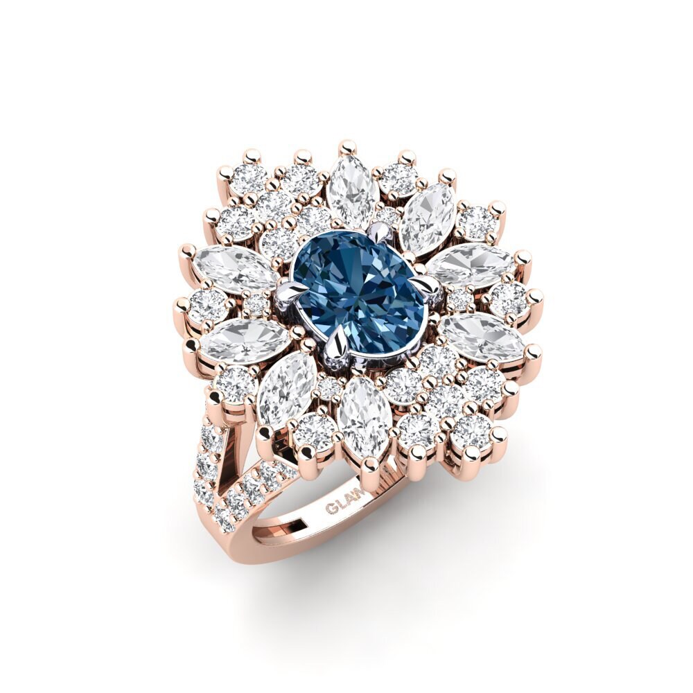 18k Rose & White Gold Blue Diamond Ring Chispear