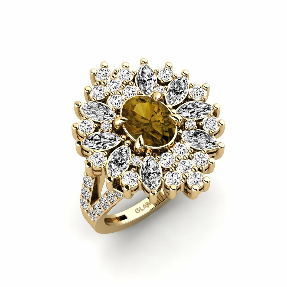 Or Jaune 18k Zircon Brun Bague Chispear