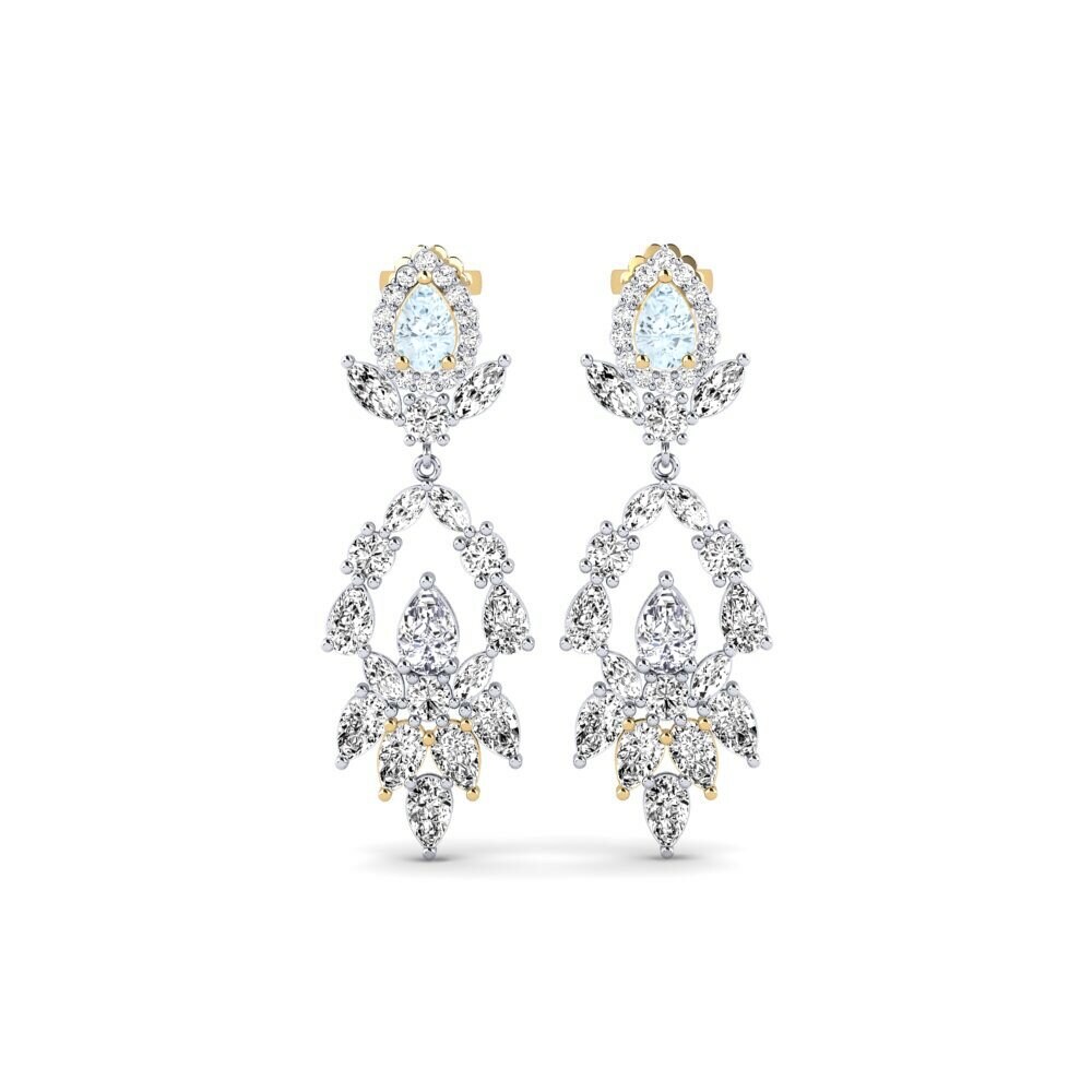 14k White & Yellow Gold Aquamarine Women's Earring Dristta