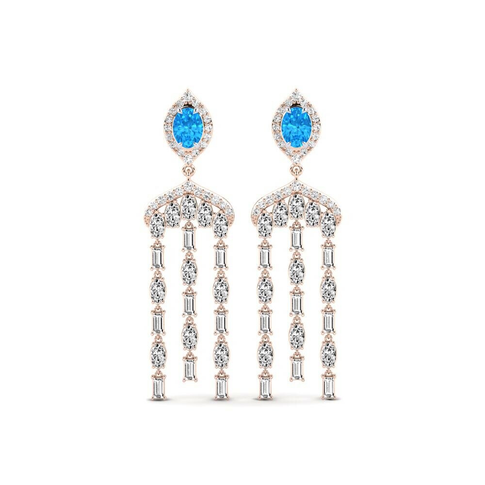 14k Rose & White Gold Blue Topaz Women's Earring Efflux