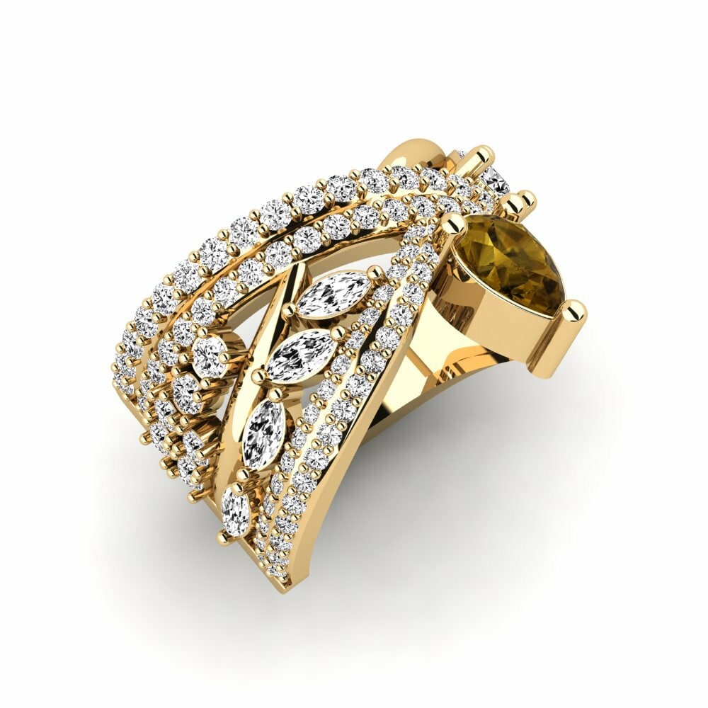 Or Jaune 18k Zircon Brun Bague Encender