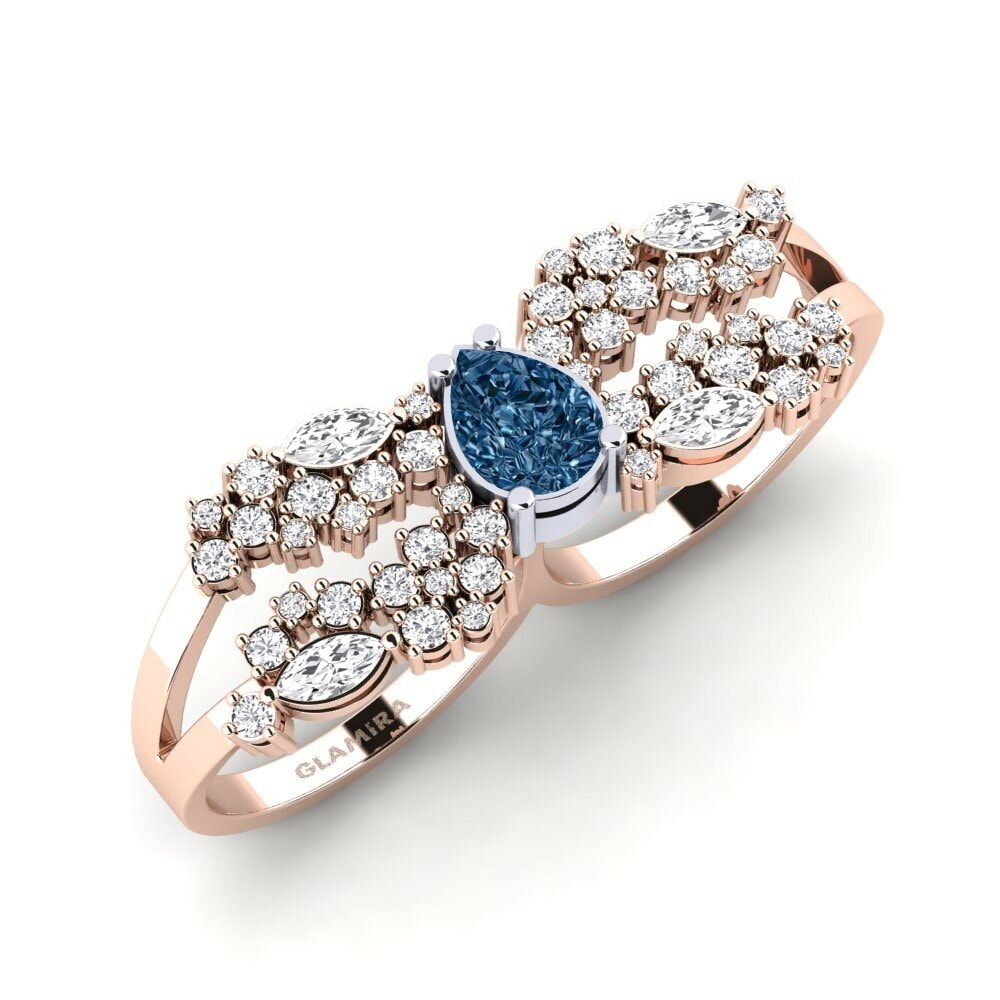 18k Rose & White Gold Blue Diamond Ring Fagulha